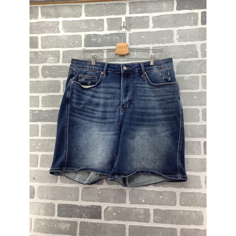 Judy Blue High Rise Distressed Bermuda Denim Shorts Dark Wash 2XL JB150246 DK-CO